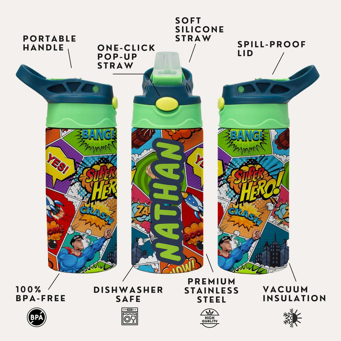 Superhero Kids Water Bottle