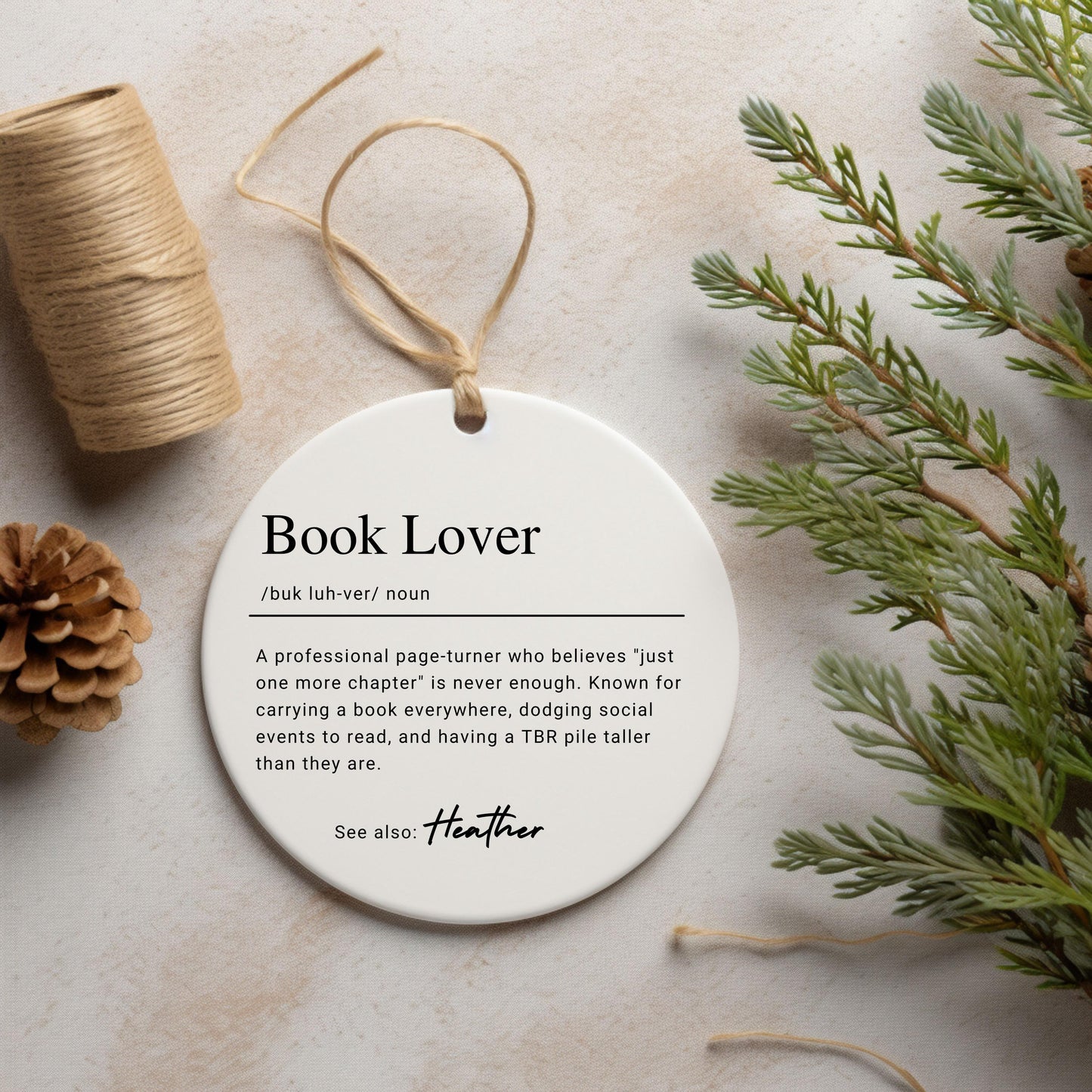 Personalized Book Lover Keepsake Ornament, Custom Ceramic Name Definition Ornament, Christmas Gift for Bookworm & Reader, Birthday Gift Idea