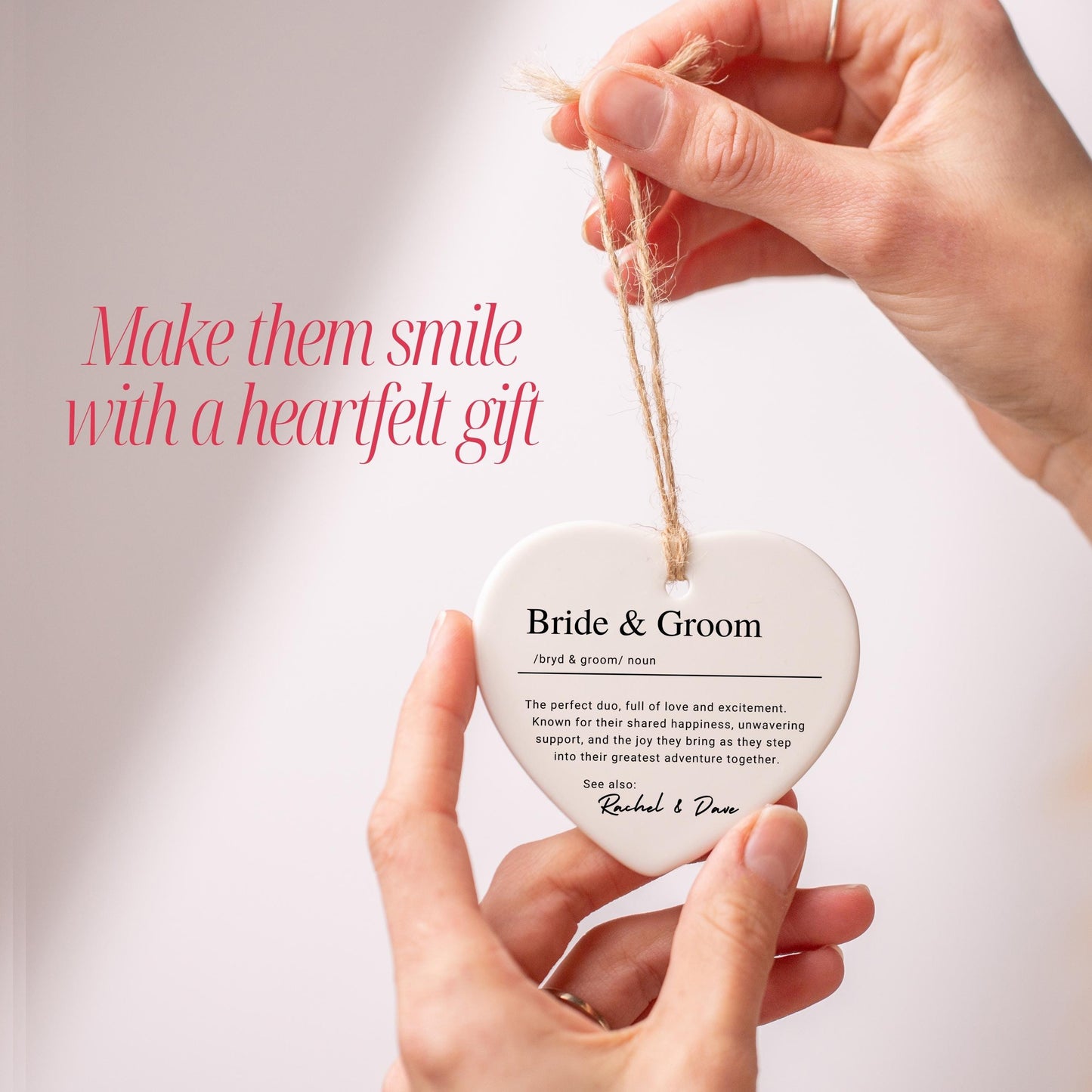 Personalized Bride & Groom Keepsake Wedding Ornament, Custom Ceramic Definition Ornament, Christmas Gift for Married Couple, Engagement Gift
