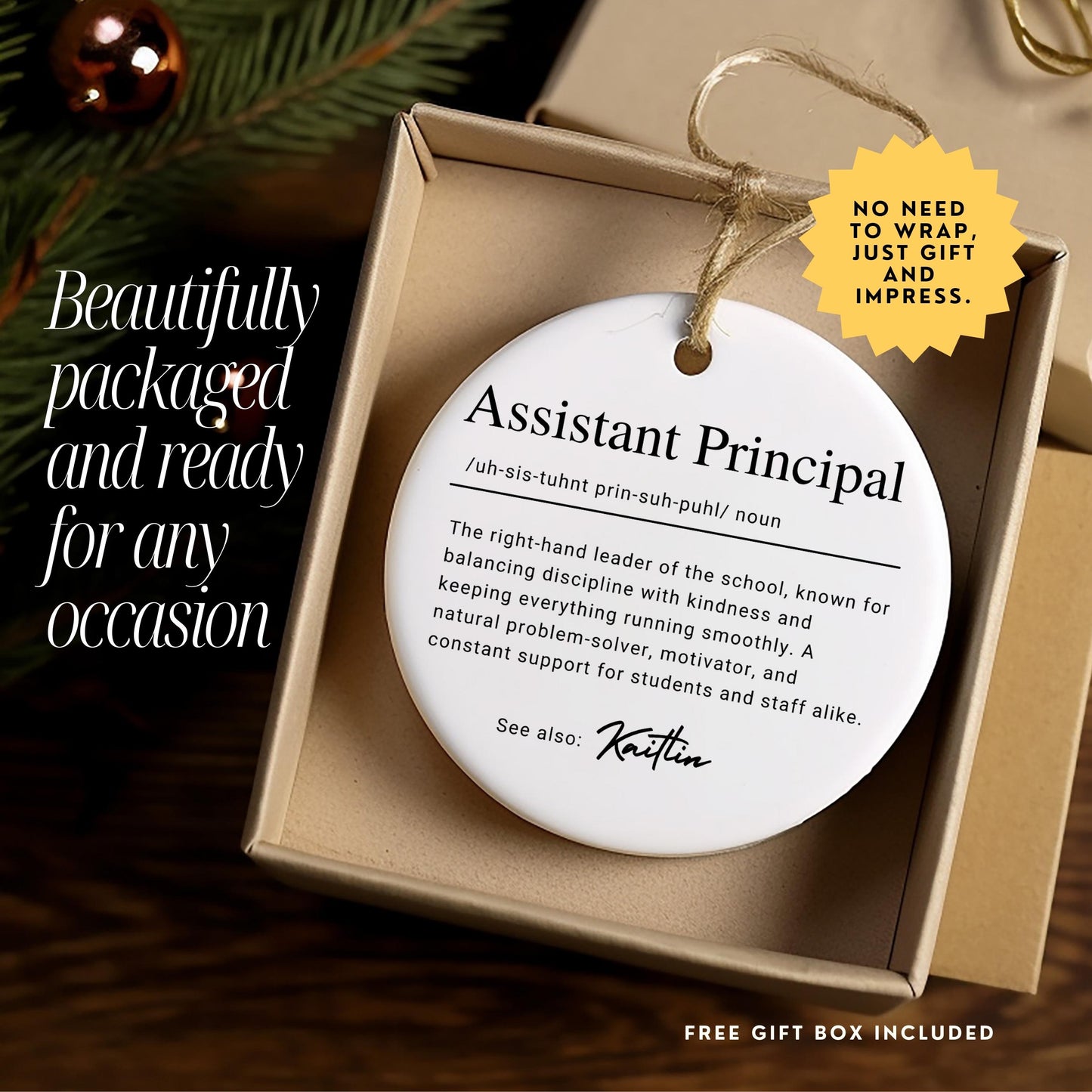 Personalized Assistant Principle Keepsake Ornament, Custom Ceramic Ornament with Name, Christmas Gift Idea for School Staff & Teacher