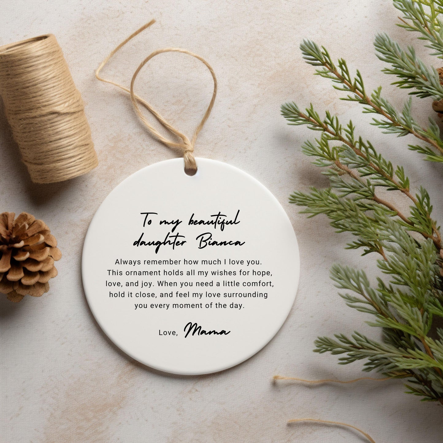 Personalized Daughter Ornament, Custom Ceramic Ornament with Name Definition, Daughter Christmas Gift From Mom, Family Keepsake Ornament
