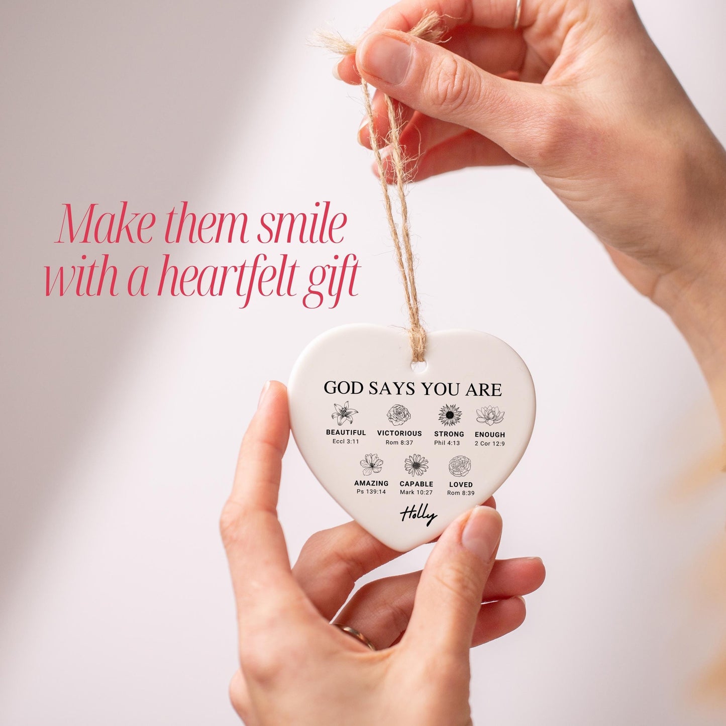 Personalized "God Says You Are" Ornament, Inspiration Bible Verse Gift, Custom Ceramic Ornament with Name, Christmas Gift for Christians