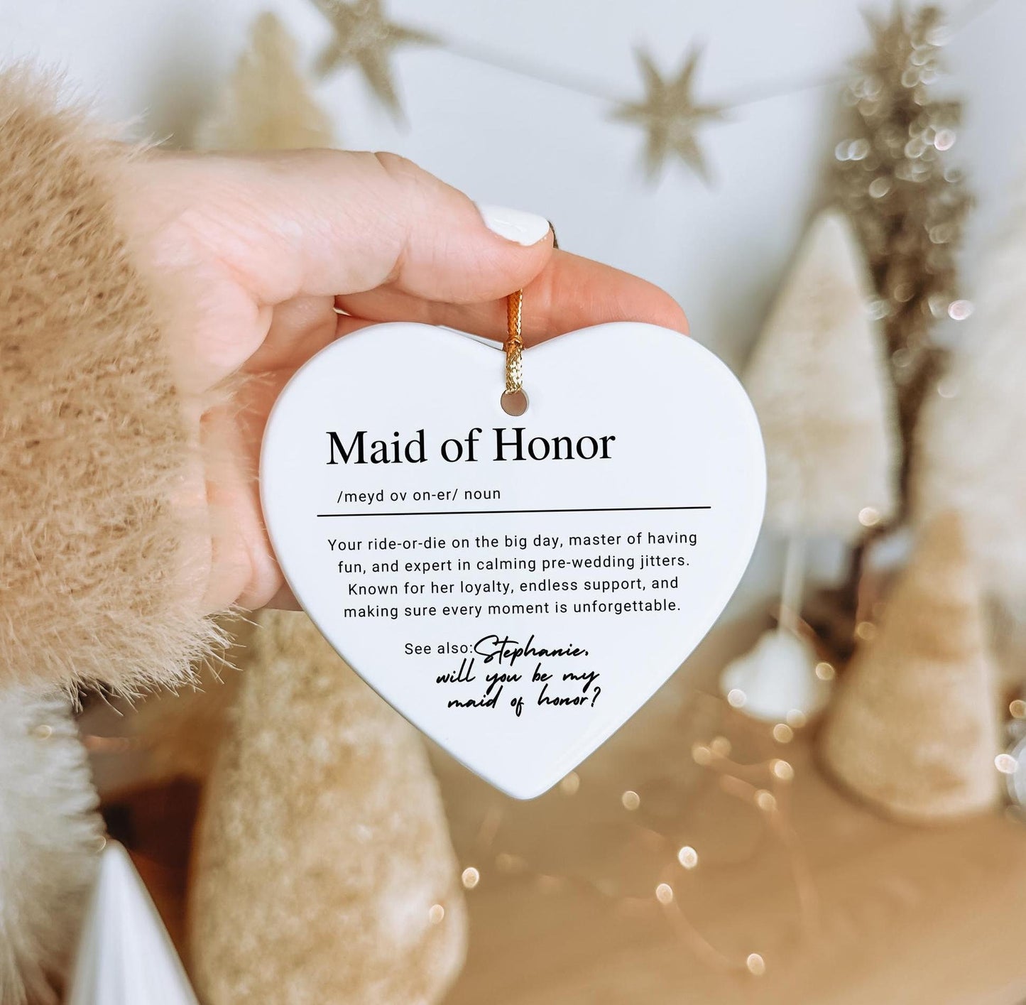 Personalized Maid of Honor Proposal Ornament, Custom Ceramic Ornament Name Christmas Gift, Bridal Party Thank You Wedding Day Keepsake Gift