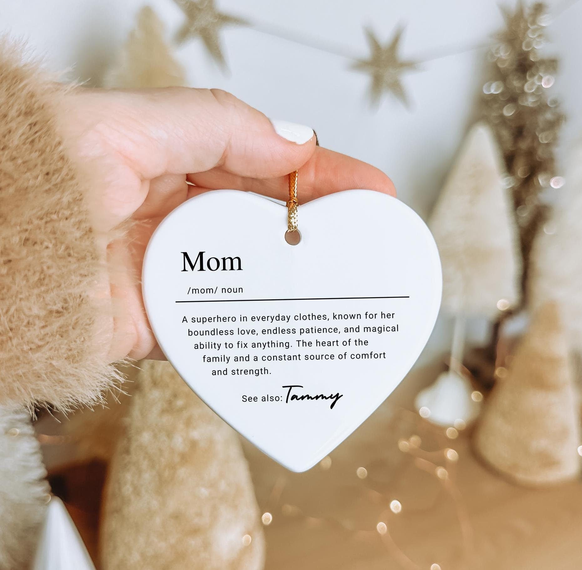 Personalized Mom Ornament, Custom Ceramic Ornament with Name Definition, Mother Birthday Gift, Mama Family Keepsake Christmas Ornament