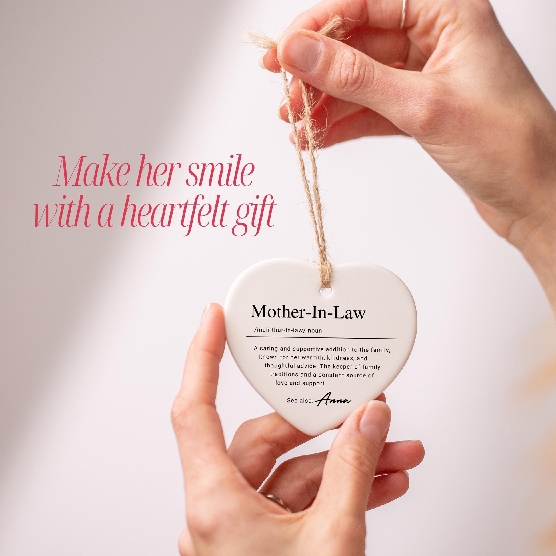 Personalized Mother In Law Ornament, Custom Ceramic Ornament with Name Definition, MIL Birthday Gift, Family Keepsake Christmas Ornament