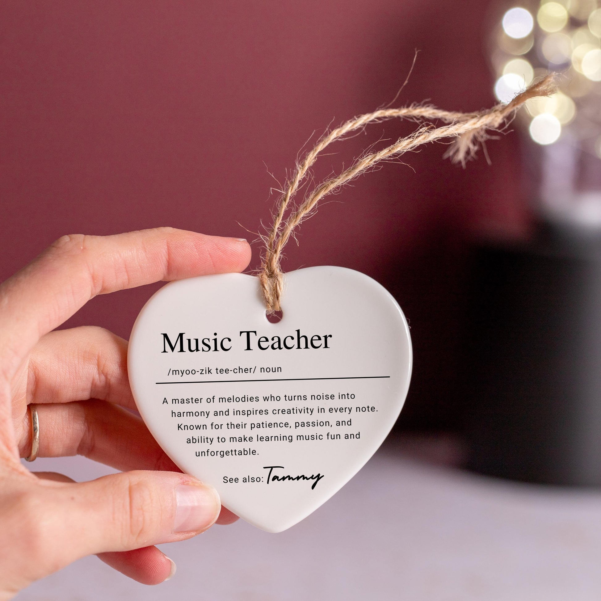 Personalized Music Teacher Keepsake Ornament, Custom Ceramic Ornament with Name Definition, Staff Christmas Gift, Thank You Recognition Gift