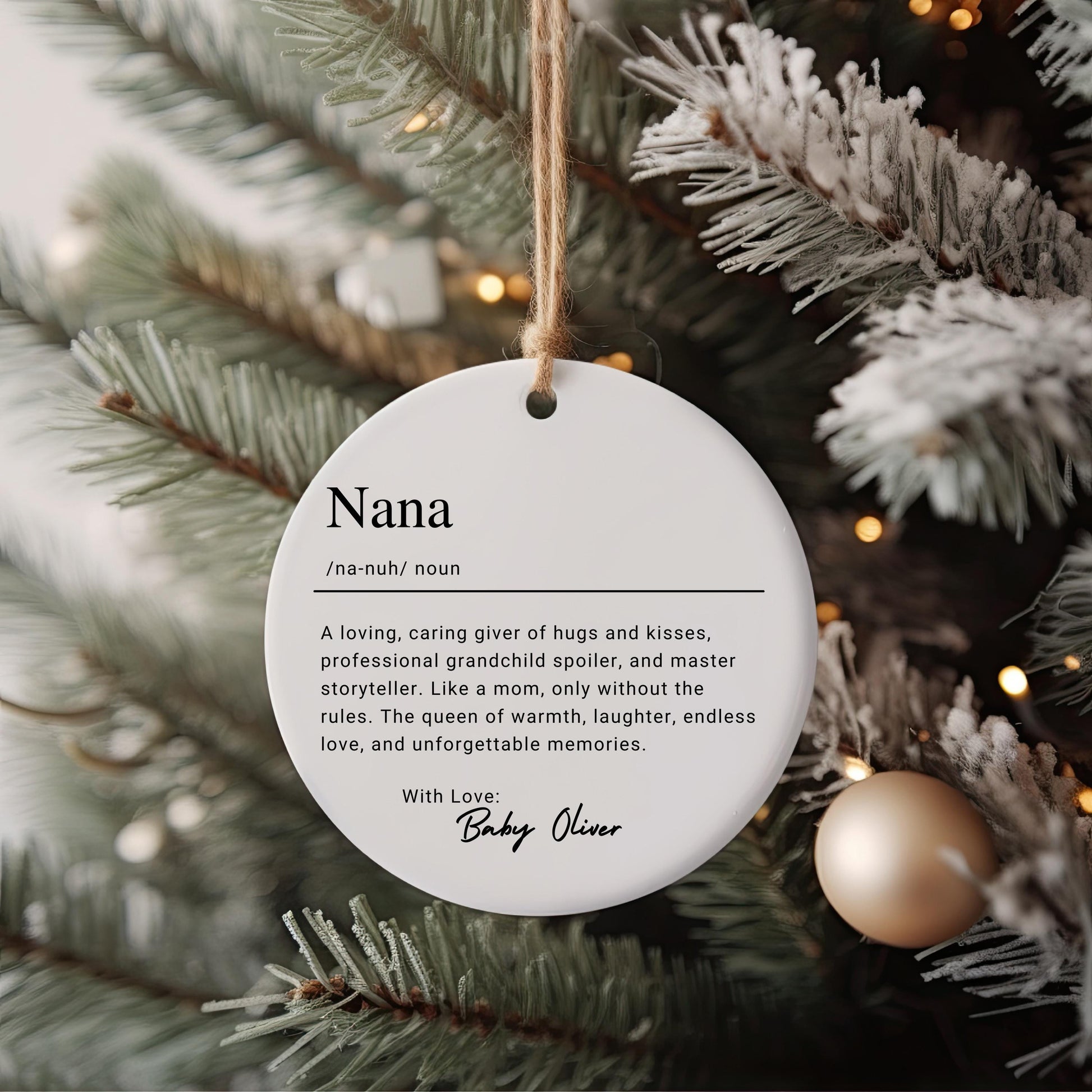 Personalized Nana Ornament, Custom Ceramic Ornament with Name Definition, Birthday Gift, Family Keepsake Christmas Ornament From Grandkids
