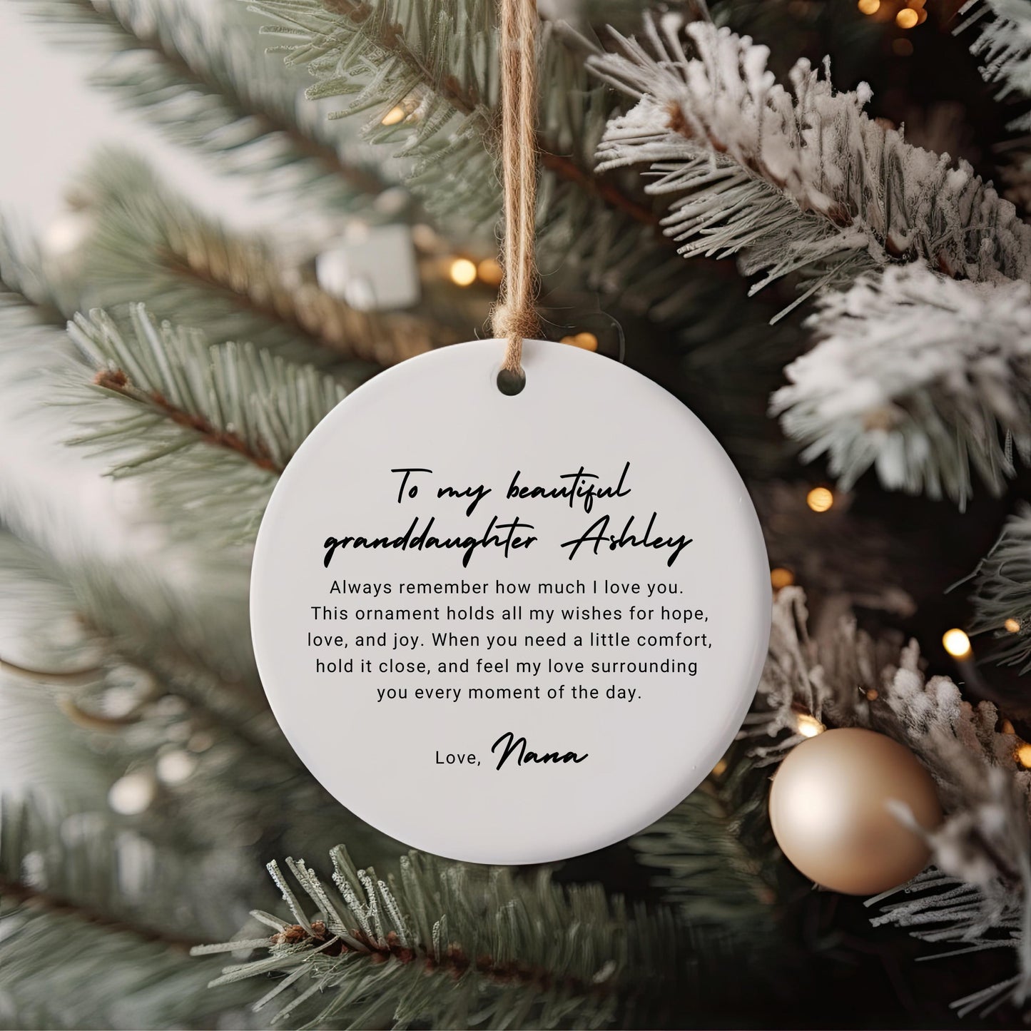 Personalized Granddaughter Ornament, Custom Name Ceramic Keepsake, Gift From Nana, Christmas Gift from Grandma, Family Christmas Ornament
