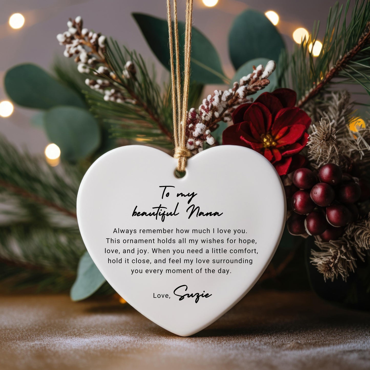 Personalized Nana Ornament, Custom Name Ceramic Keepsake, Gift From Granddaughter, Christmas Gift for Grandma, Family Christmas Ornament