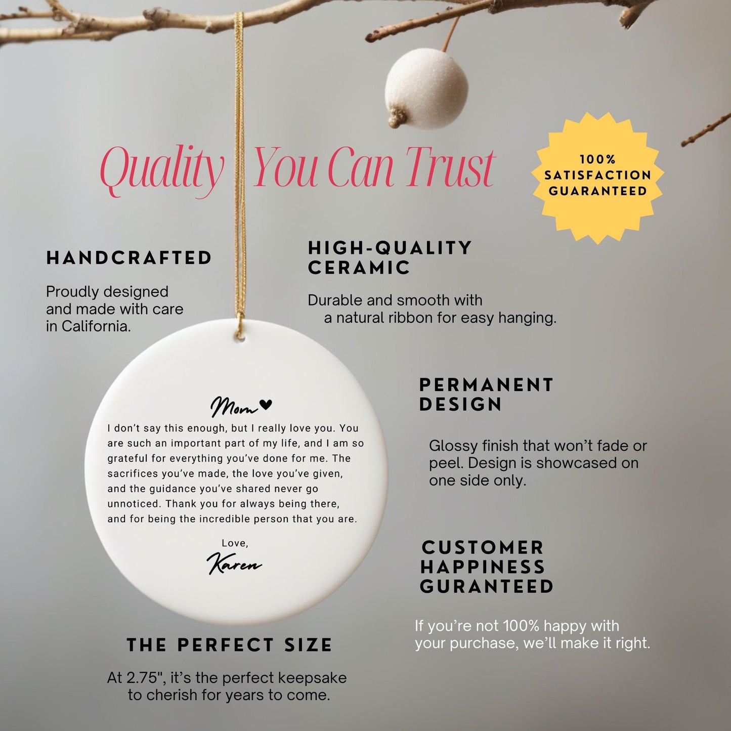 Personalized Mom Ornament, Custom Ceramic Ornament with, Thoughtful Gift for Mom Birthday, Mama Mothers Day or Christmas Keepsake Gift