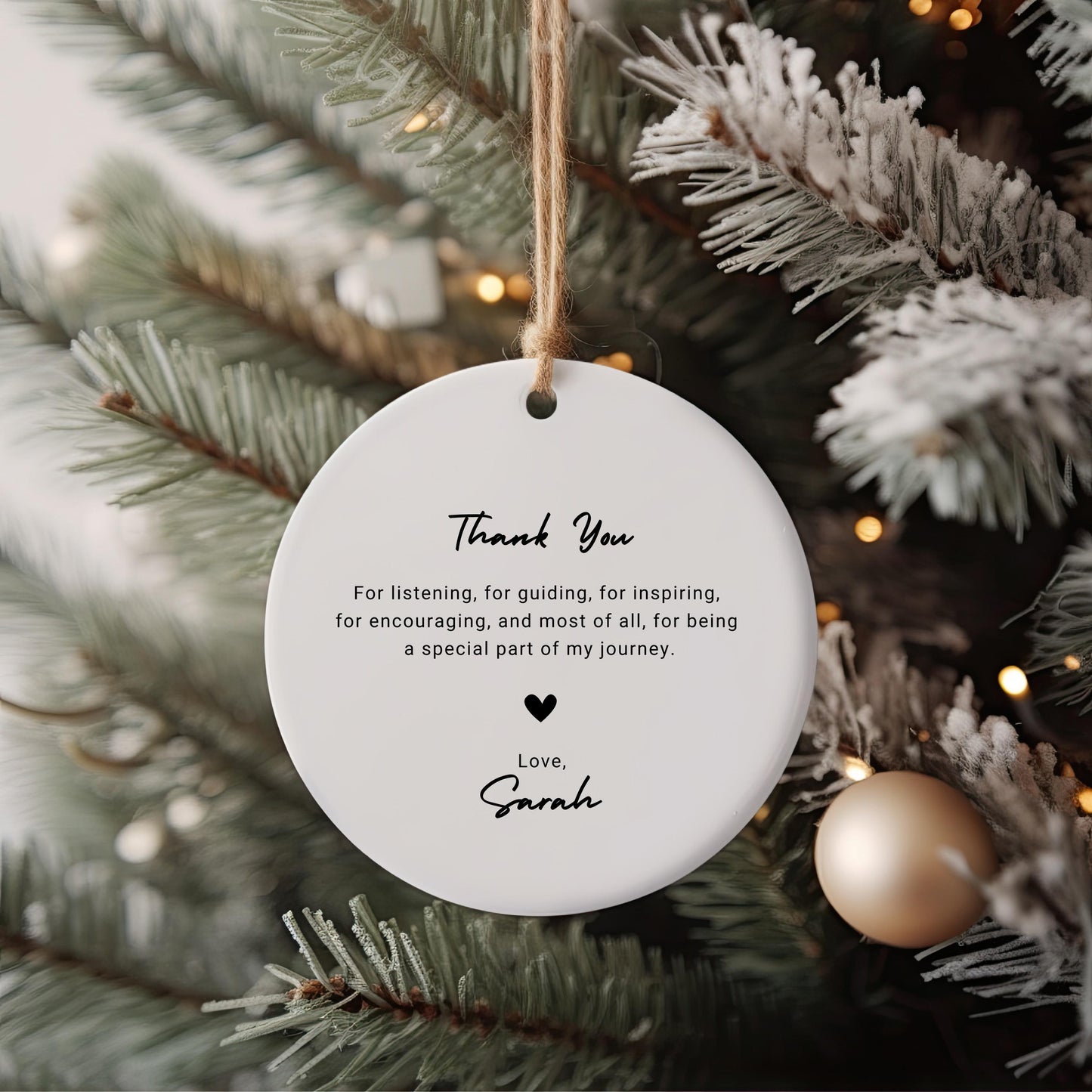 Personalized Thank You Ornament, Custom Ceramic Ornament With Name, Appreciation Gift, Meaningful Christmas Keepsake for Teacher & Mentor