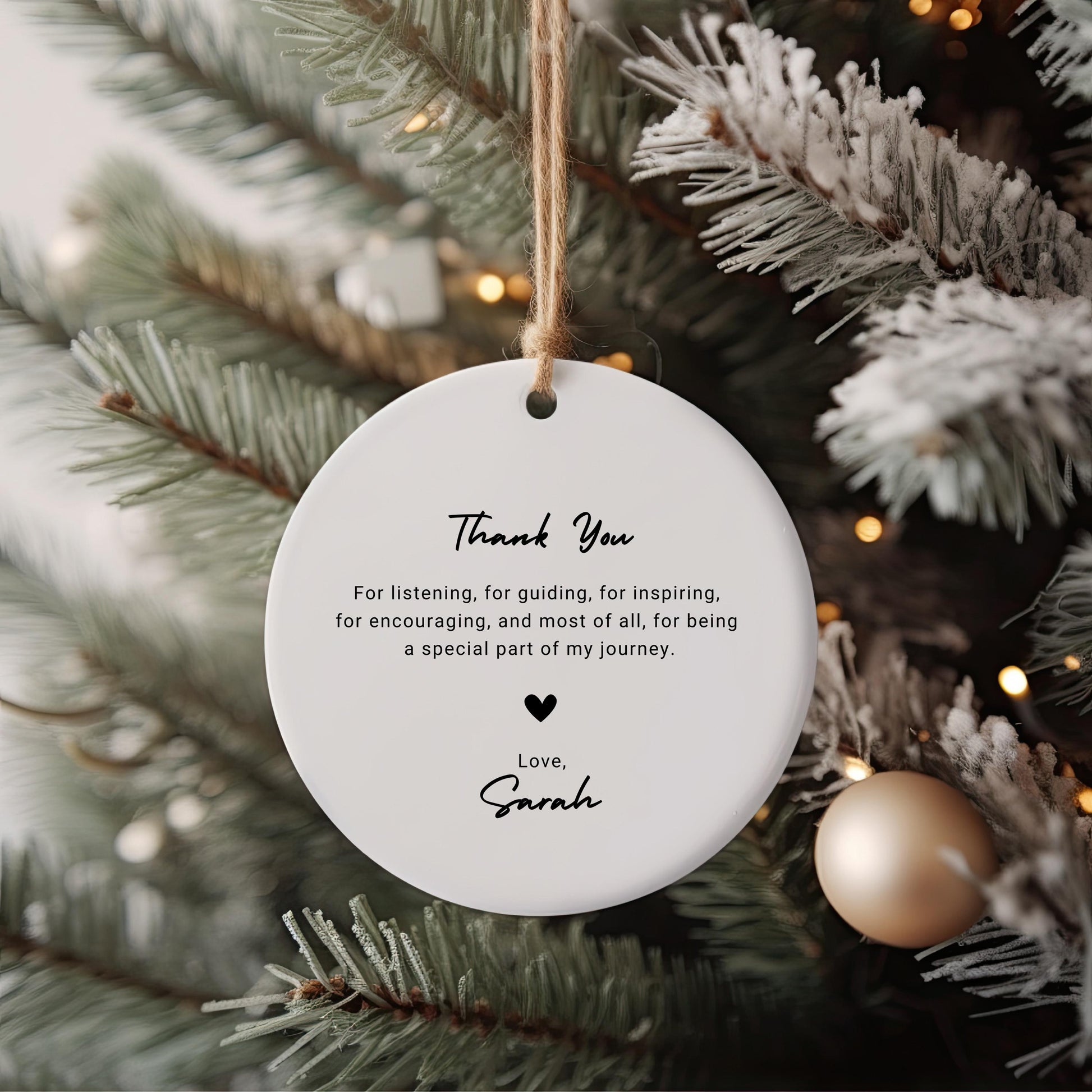 Personalized Thank You Ornament, Custom Ceramic Ornament With Name, Appreciation Gift, Meaningful Christmas Keepsake for Teacher & Mentor