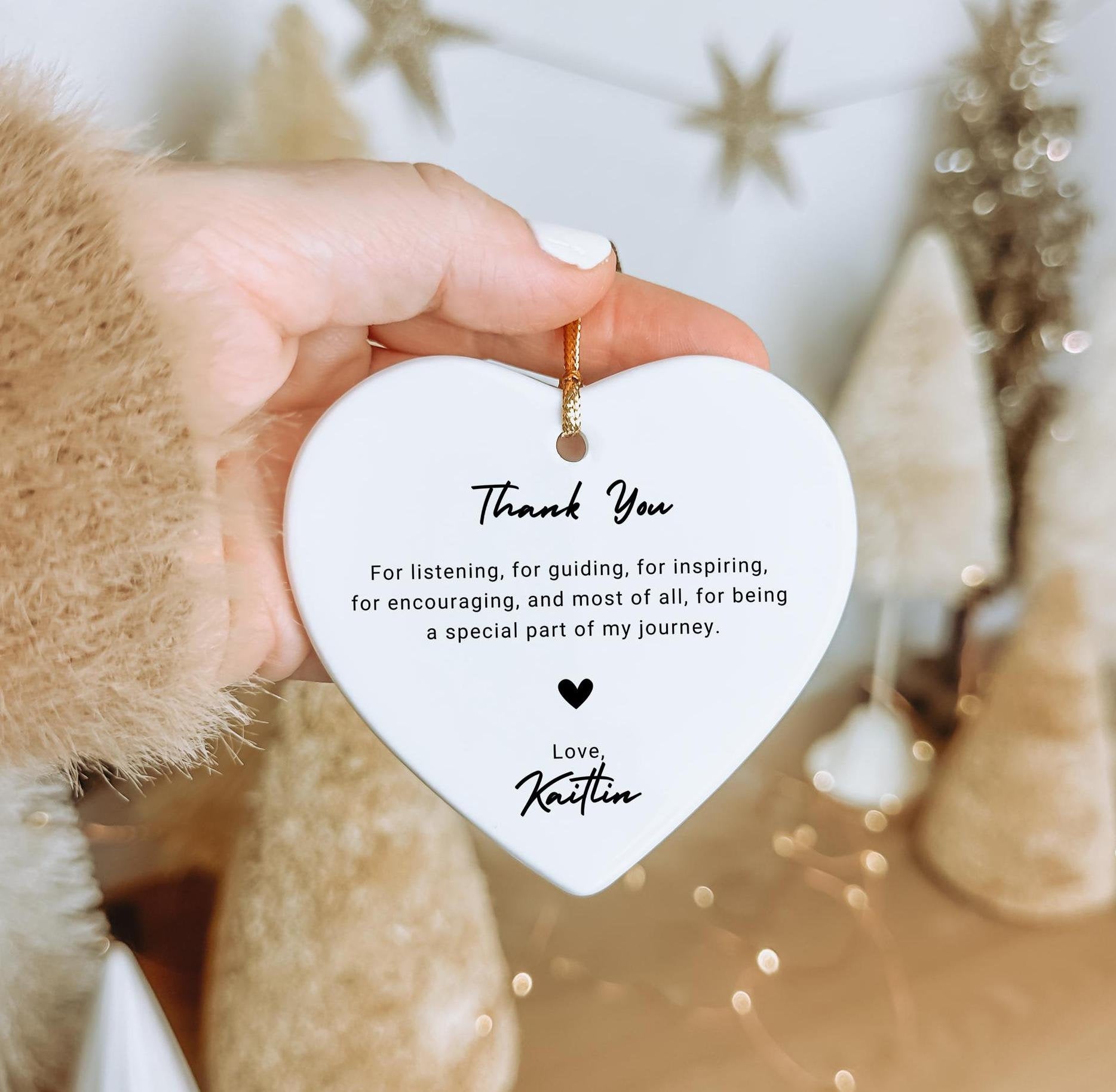 Personalized Thank You Ornament, Custom Ceramic Ornament With Name, Appreciation Gift, Meaningful Christmas Keepsake for Teacher & Mentor