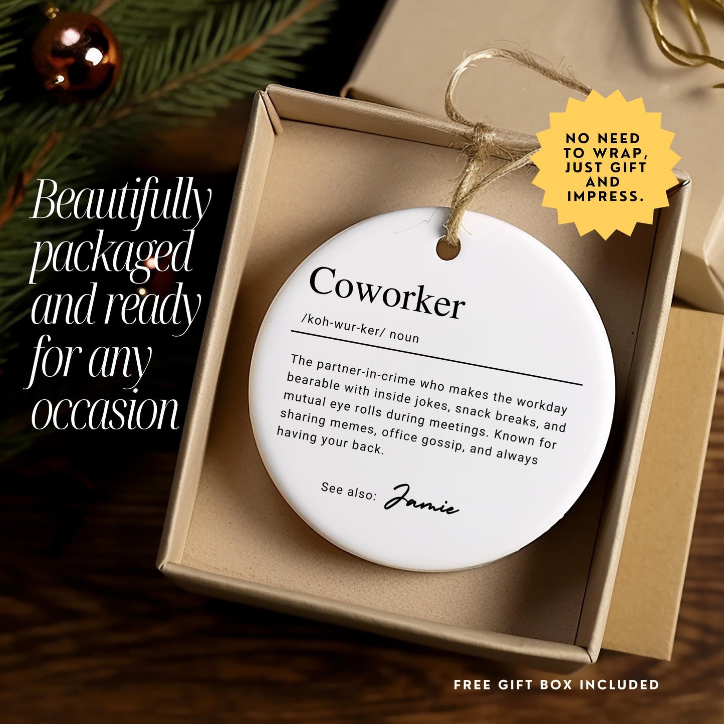 Personalized Coworker Keepsake Ornament, Custom Ceramic Ornament with Name Definition, Christmas Gift for Team, Office Appreciation Gift