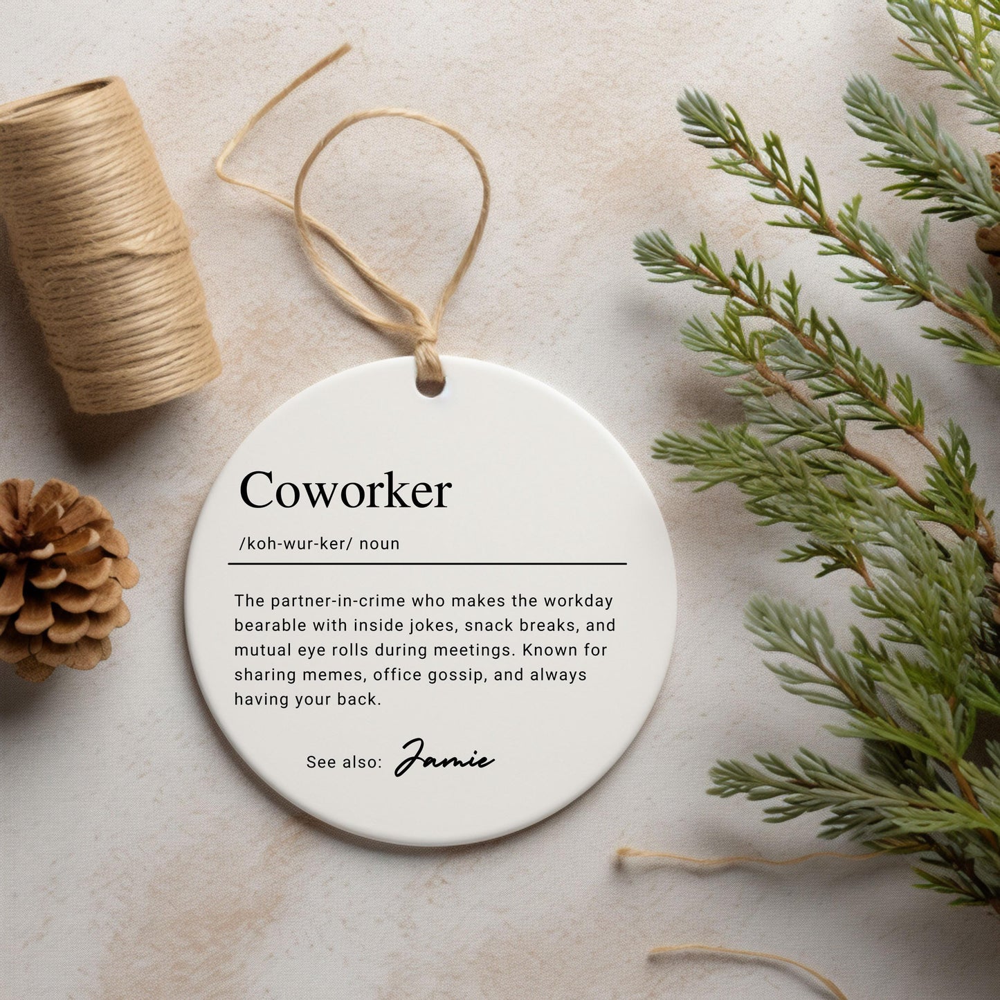 Personalized Coworker Keepsake Ornament, Custom Ceramic Ornament with Name Definition, Christmas Gift for Team, Office Appreciation Gift