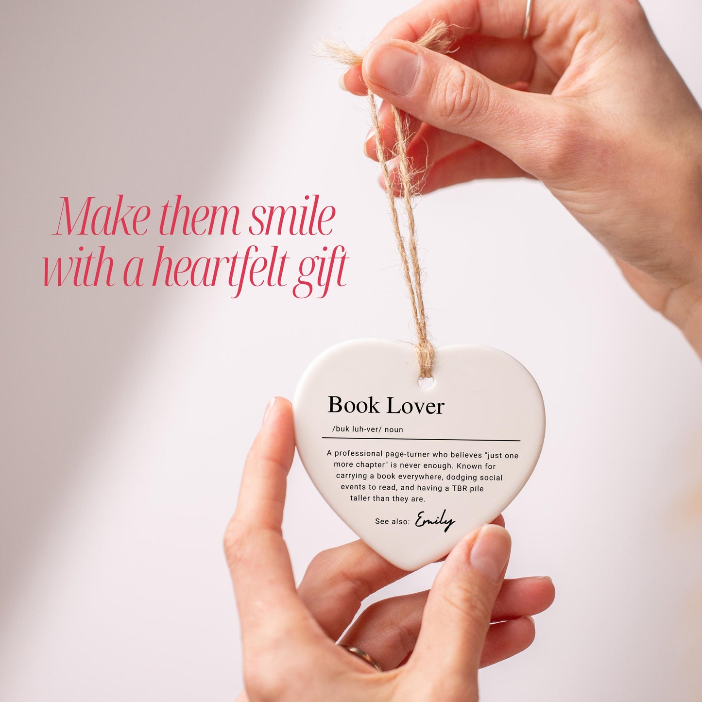 Personalized Book Lover Keepsake Ornament, Custom Ceramic Name Definition Ornament, Christmas Gift for Bookworm & Reader, Birthday Gift Idea
