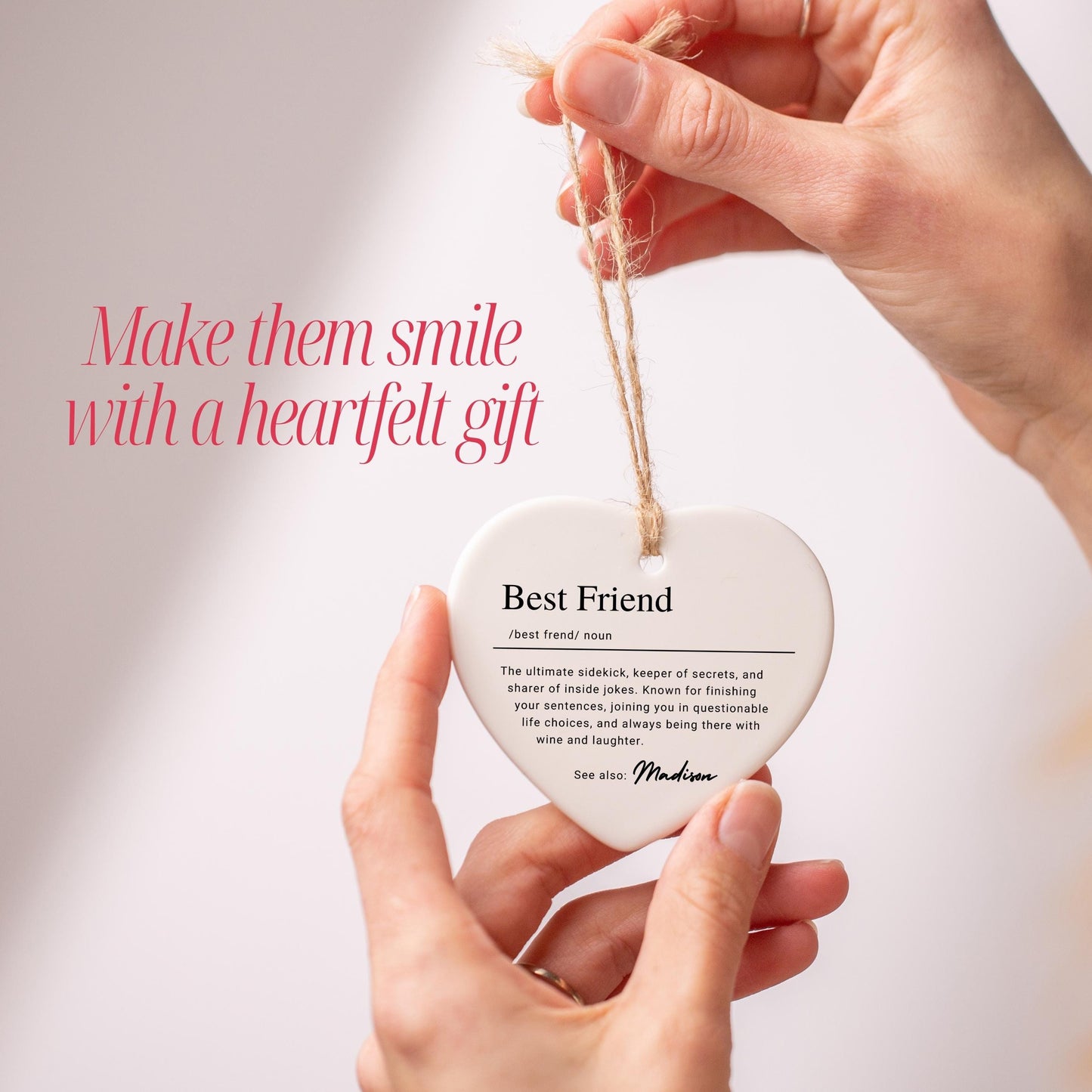 Personalized Best Friend Keepsake Ornament, Custom Ceramic Name Definition Friendship Ornament, Bestie Christmas Gift, Friend Birthday Gift