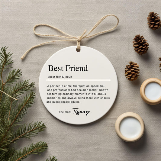 Personalized Best Friend Keepsake Ornament, Custom Ceramic Name Definition Friendship Ornament, Bestie Christmas Gift, Friend Birthday Gift