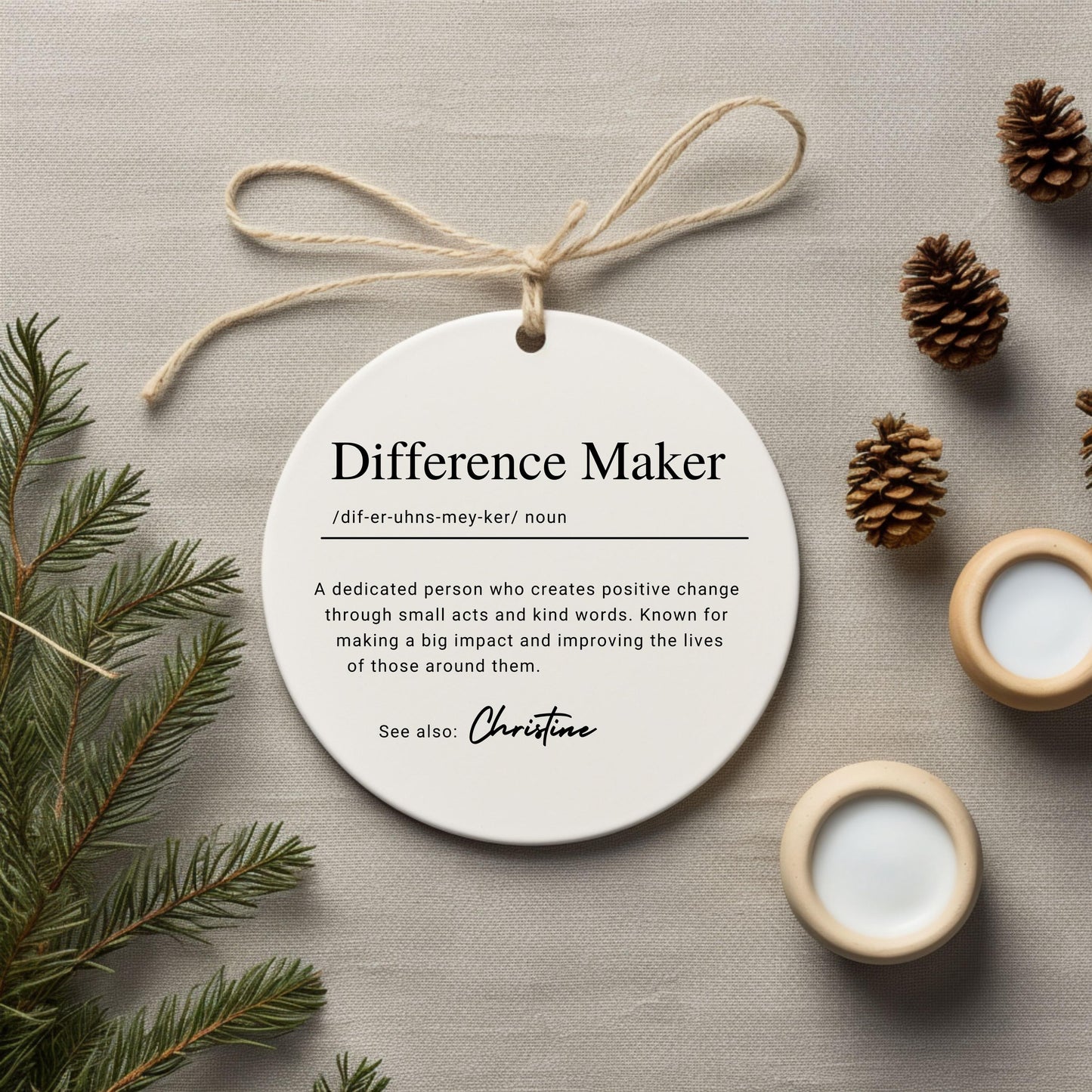 Personalized Difference Maker Ornament, Custom Ceramic Ornament with Name Definition, Mentor Christmas Gift, Teacher Thank You Keepsake