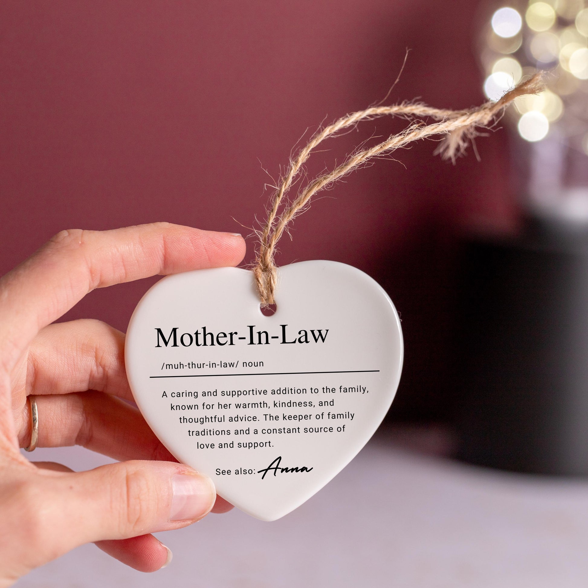 Personalized Mother In Law Ornament, Custom Ceramic Ornament with Name Definition, MIL Birthday Gift, Family Keepsake Christmas Ornament