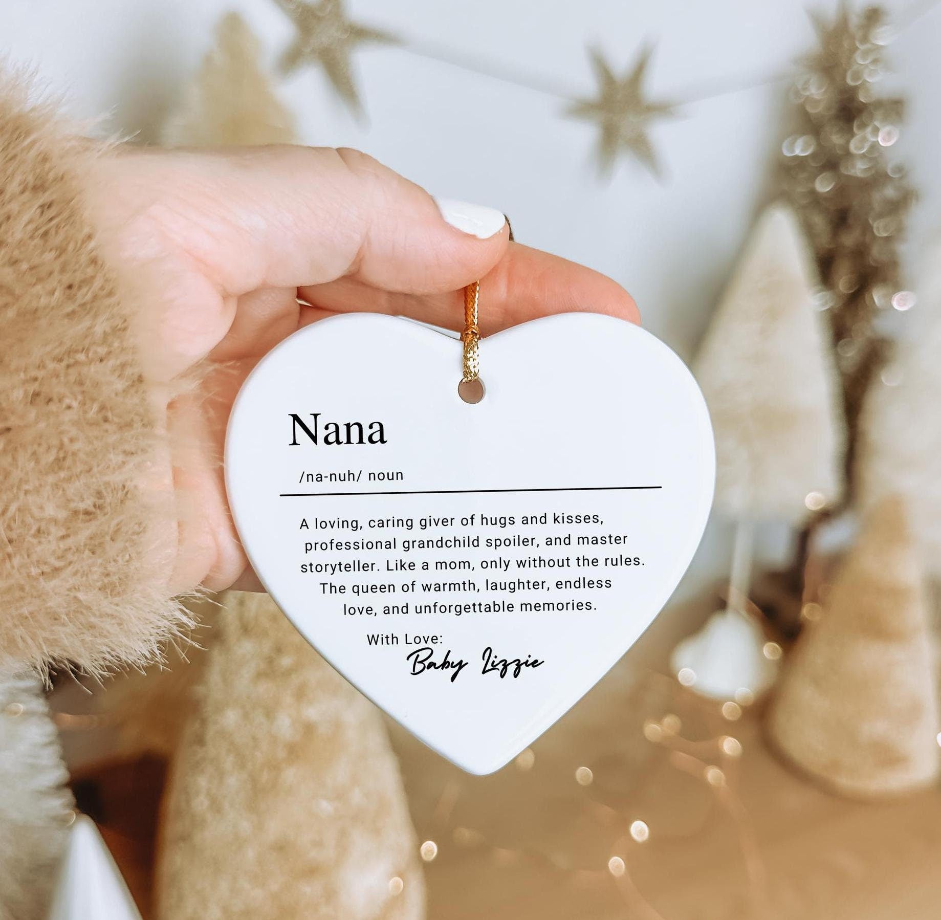 Personalized Nana Ornament, Custom Ceramic Ornament with Name Definition, Birthday Gift, Family Keepsake Christmas Ornament From Grandkids