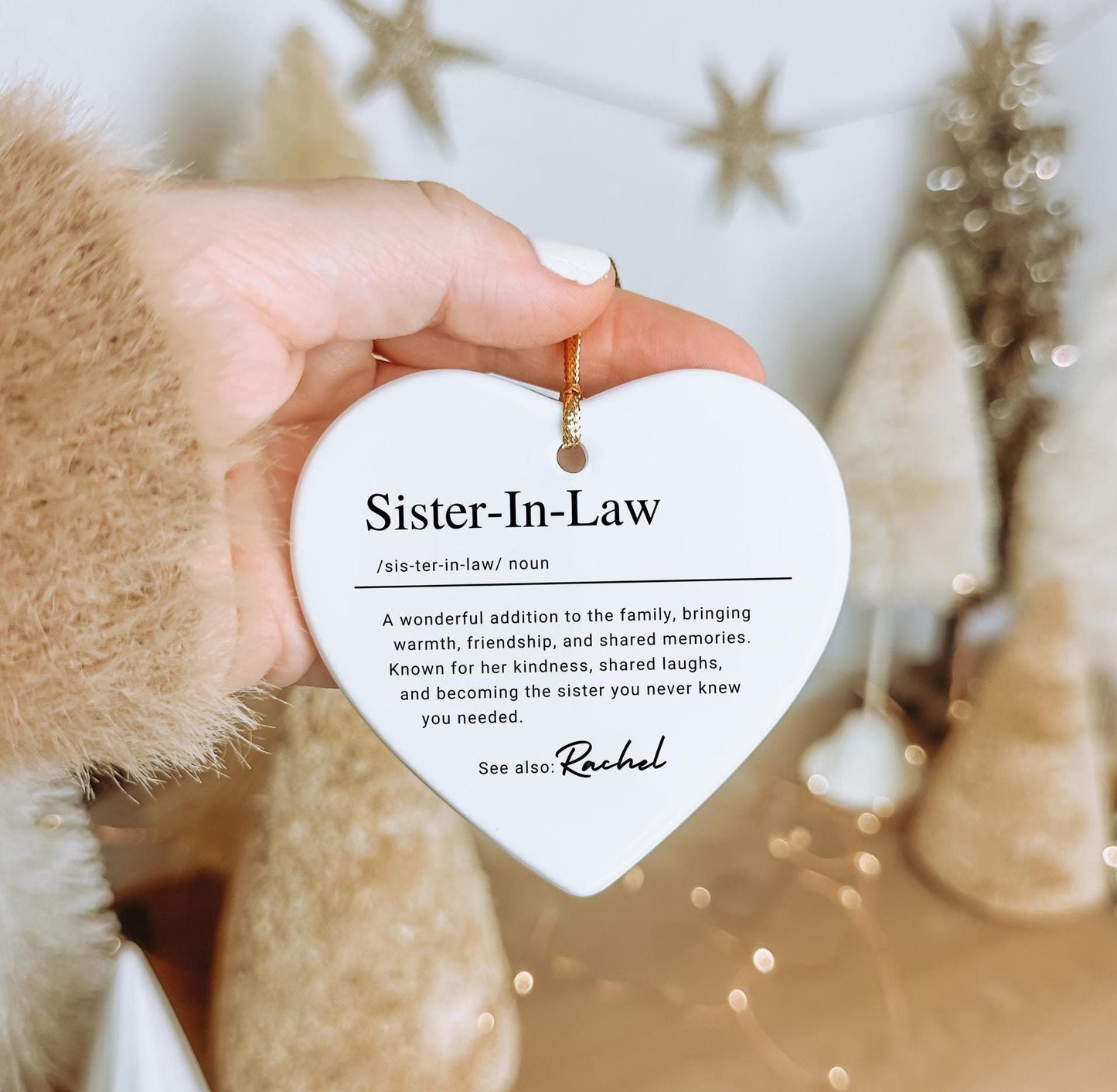 Personalized Sister In Law Ornament, Custom Ceramic Ornament with Name Definition, SIL Birthday Gift, Family Keepsake Christmas Ornament