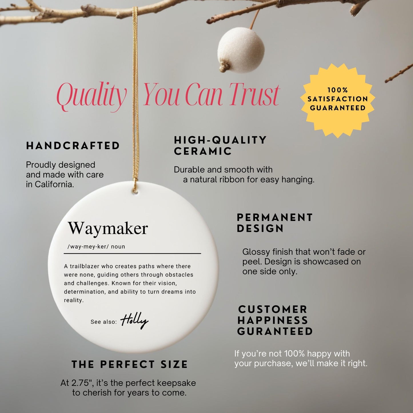 Waymaker Christmas Ornament, Thank You Ornament For Teacher Appreciation, Gift for Nurse Mom Dad Counselor Coworker Aunt Mentor Friend