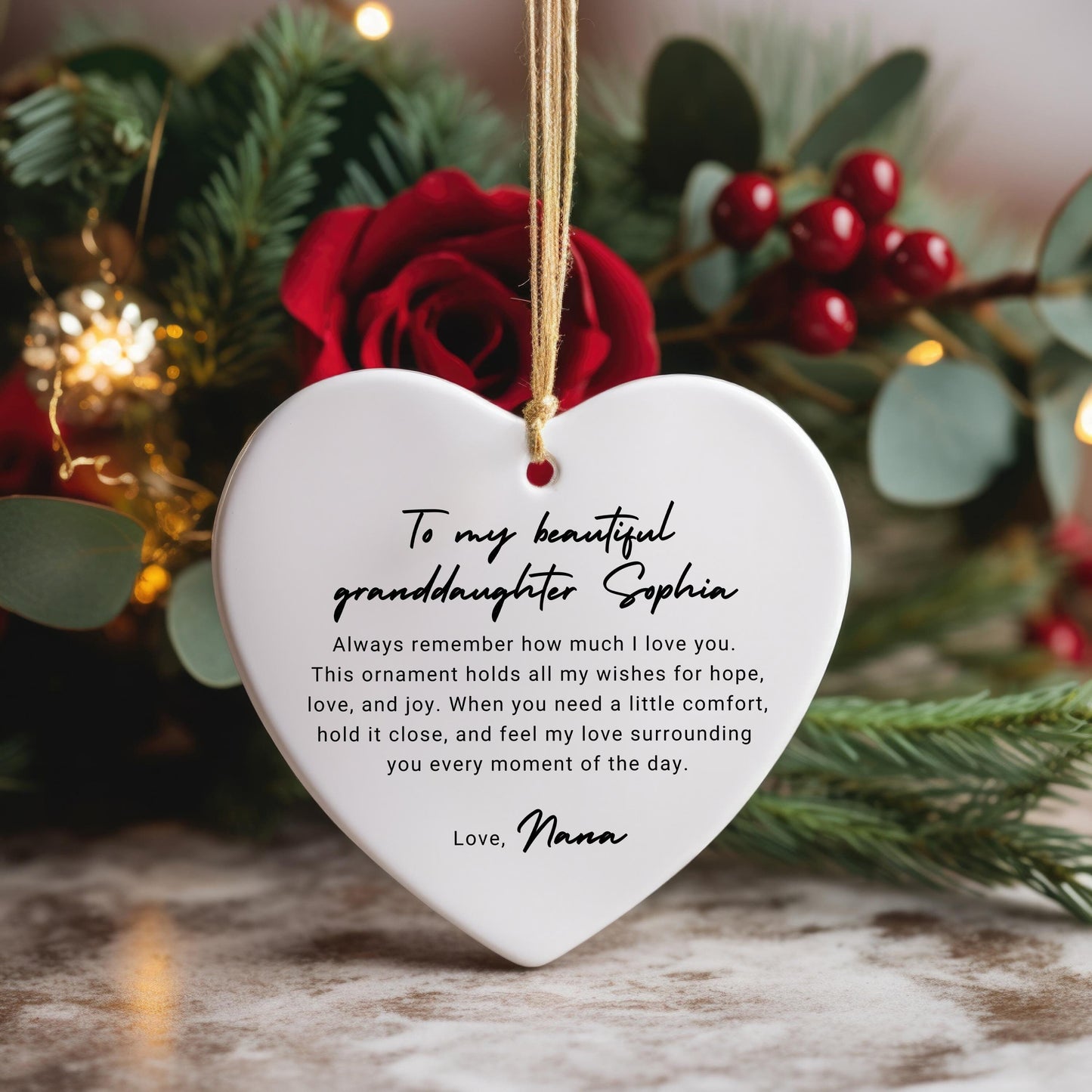Personalized Granddaughter Ornament, Custom Name Ceramic Keepsake, Gift From Nana, Christmas Gift from Grandma, Family Christmas Ornament