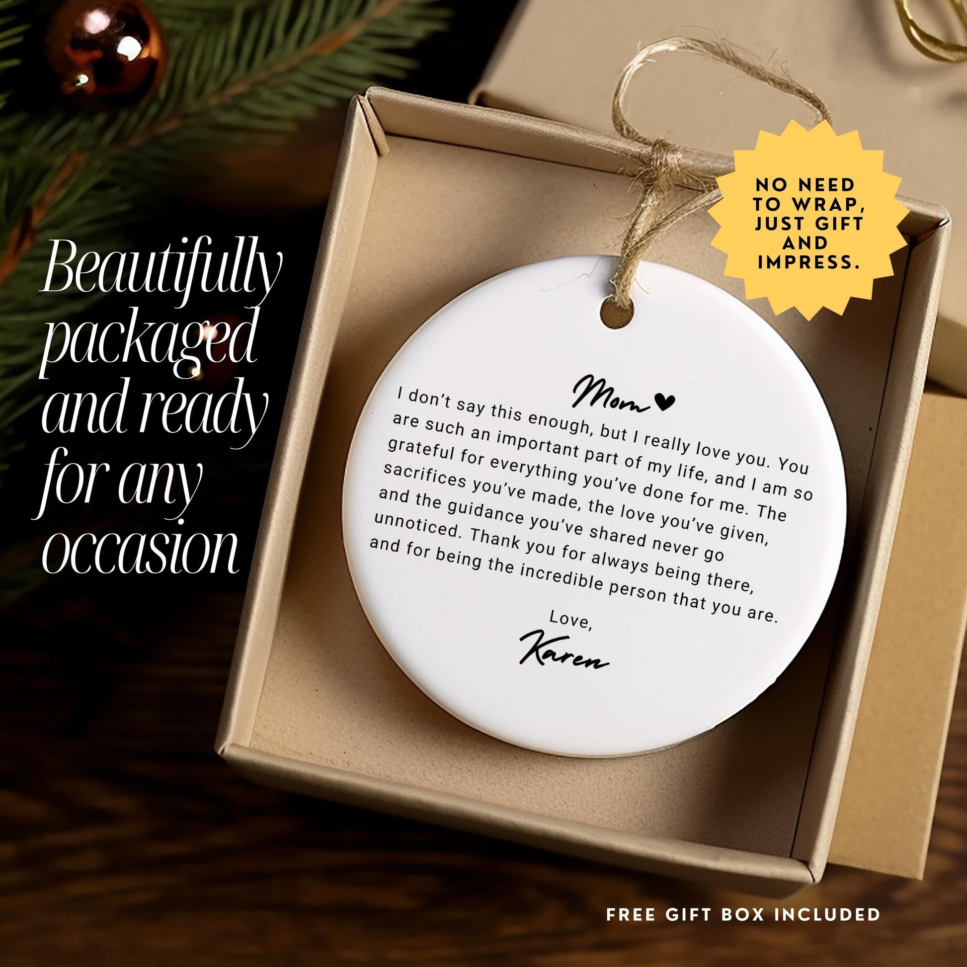 Personalized Mom Ornament, Custom Ceramic Ornament with, Thoughtful Gift for Mom Birthday, Mama Mothers Day or Christmas Keepsake Gift