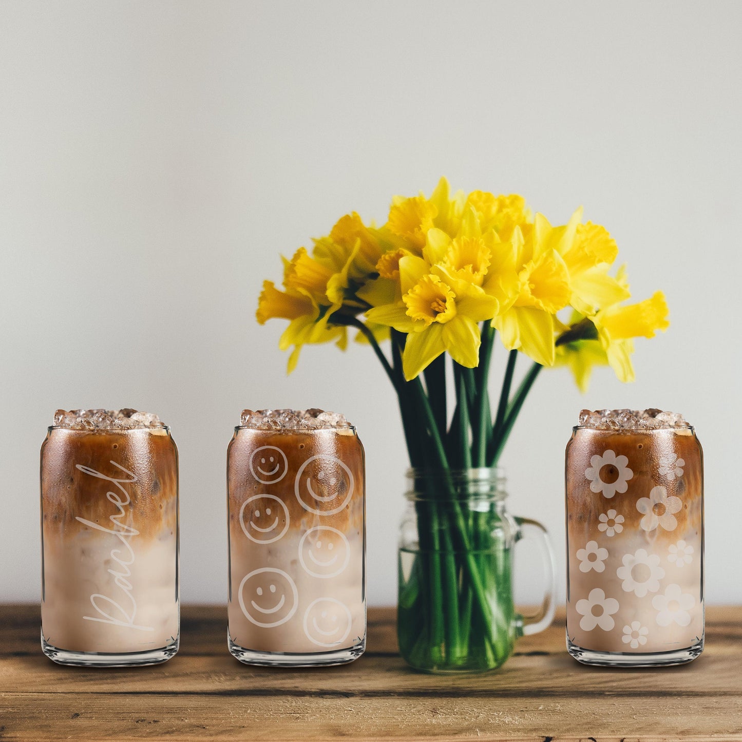 Retro Flowers Glass Can Cup