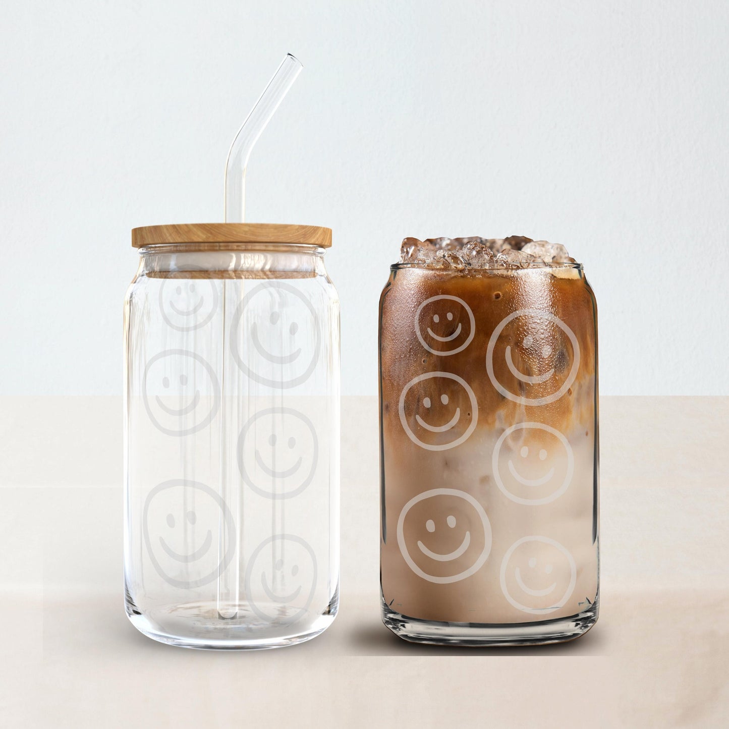 Retro Smiley Face Glass Can Cup